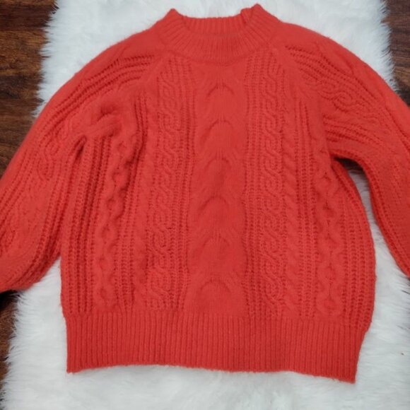 Loavies Cable Knit Born To Love Preppy Oversized Sweater Orange Women's Small - Picture 2 of 16